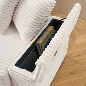 English Elm 111.4-inch corduroy L-shaped sofa with reversible chaise, armrest cup holders, lockers, sturdy frame Beige W1278S00103