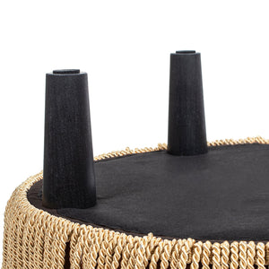 English Elm Jennifer Taylor Home - Yolanda Round 24" Upholstered Accent Ottoman in Performance Velvet with Tassel Fringe, Durable Build Brown B2719P358854