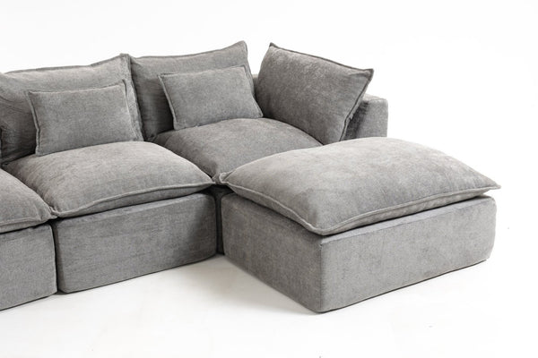 English Elm 102.3" Oversized Modular Sectional Sofa Cotton Linen Deep Seat Lounge with Ottoman Antique Grey W2530S00013