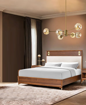 English Elm Black Queen Platform Bed with Led Headboard Gold Trim and Angled Metal Legs B2741S00790