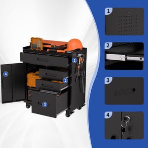 English Elm 34.3" Rolling Steel Tool Cabinet with 3 Drawers Lockable Doors and Pegboard Side Panels T2398P442674