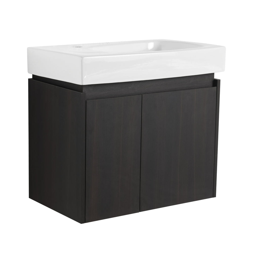English Elm 24 Inch Bathroom Vanity Floating Ceramic Basin Sink Combo with Double-Door Wall-Mounted Storage Cabinet Durable Engineered Wood Modern Design Black W1972P190342