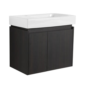 English Elm 24 Inch Bathroom Vanity Floating Ceramic Basin Sink Combo with Double-Door Wall-Mounted Storage Cabinet Durable Engineered Wood Modern Design Black W1972P190342