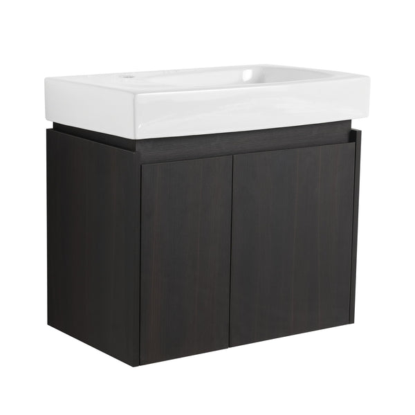 English Elm 24 Inch Bathroom Vanity Floating Ceramic Basin Sink Combo with Double-Door Wall-Mounted Storage Cabinet Durable Engineered Wood Modern Design Black W1972P190342