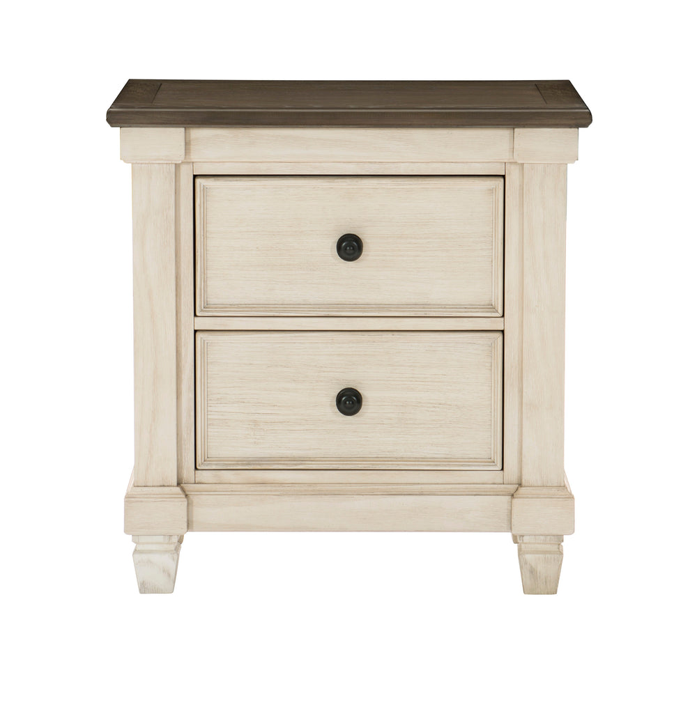 English Elm Transitional Rustic Weaver Nightstand with 2 Drawers in Antique White & Rosy Brown Plank Top, 28"x18"x29" B011P243642