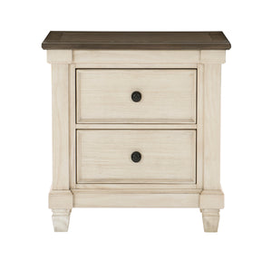 English Elm Transitional Rustic Weaver Nightstand with 2 Drawers in Antique White & Rosy Brown Plank Top, 28"x18"x29" B011P243642