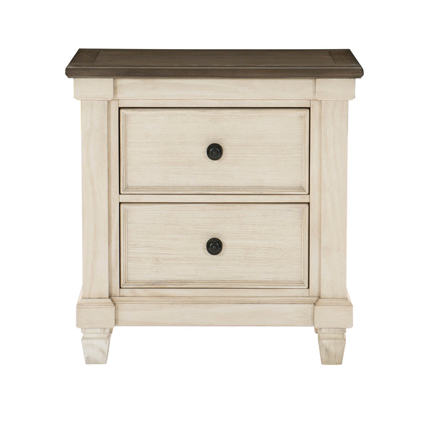 English Elm Transitional Rustic Weaver Nightstand with 2 Drawers in Antique White & Rosy Brown Plank Top, 28"x18"x29" B011P243642