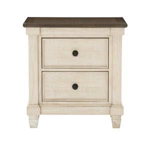 English Elm Transitional Rustic Style 1 Piece Nightstand Of 2X Drawers Antique White and Rosy Brown Bedroom Furniture