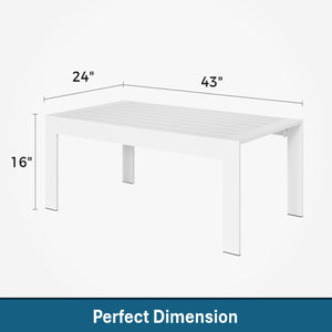 English Elm 43" Outdoor Aluminum Coffee Table with Slatted Wpc Top for Patio Deck Poolside White B082P454980