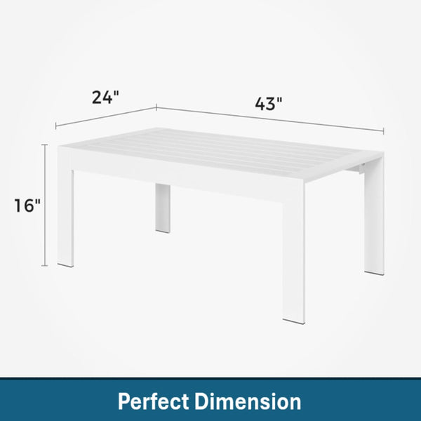 English Elm 43" Outdoor Aluminum Coffee Table with Slatted Wpc Top for Patio Deck Poolside White B082P454980