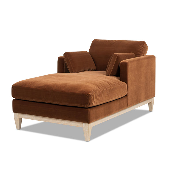 English Elm Jennifer Taylor Home - Knox Burnt Orange 65" Modern Farmhouse Chaise Lounge - Velvet, Feather-Down Foam, Reversible Cushions B2719P391773