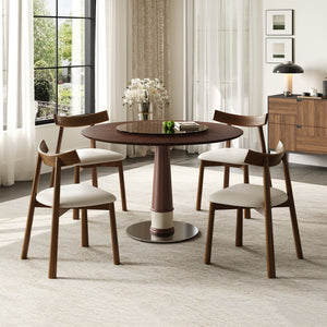English Elm Retractable Rock Slab Dining Set with Leather Wrapped Base for Compact Apartments W2700S00133