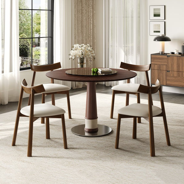 English Elm Retractable Rock Slab Dining Set with Leather Wrapped Base for Compact Apartments W2700S00133