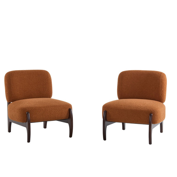 English Elm Christopher Knight Home® - [Set of 2] Boucle Lounge Chair with Rolled Backrest, Solid Wood Frame, Plush Durable Upholstery for Modern Spaces Orange N767P256376D_2