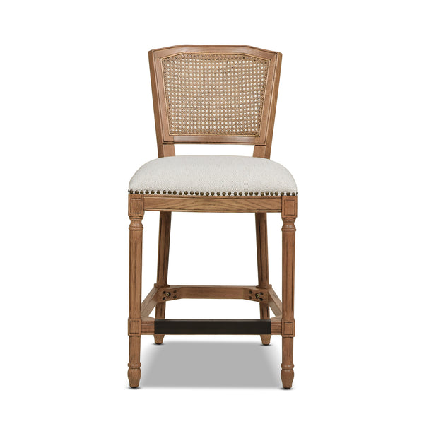 English Elm Jennifer Taylor Home - Triomphe Rattan Wicker High Back Armless Counter Stool — French Country Oak Frame, Upholstered Comfort White B2719P238385