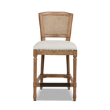 English Elm Triomphe Rattan Wicker High Back Armless Counter Bar Stool, White Pepper Stain Resistant High Performance Polyester