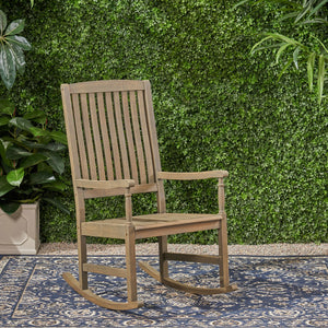 English Elm Christopher Knight Home® - Acacia Outdoor Porch Rocking Chair – Durable Acacia Hardwood, Rustic Slat Design, Smooth Rocking Motion Grey 65490.00GRY