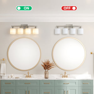 English Elm Brushed Nickel 4-Light Modern Bathroom Vanity Fixture With Frosted Glass Shades For Elegant Lighting W2312P374851