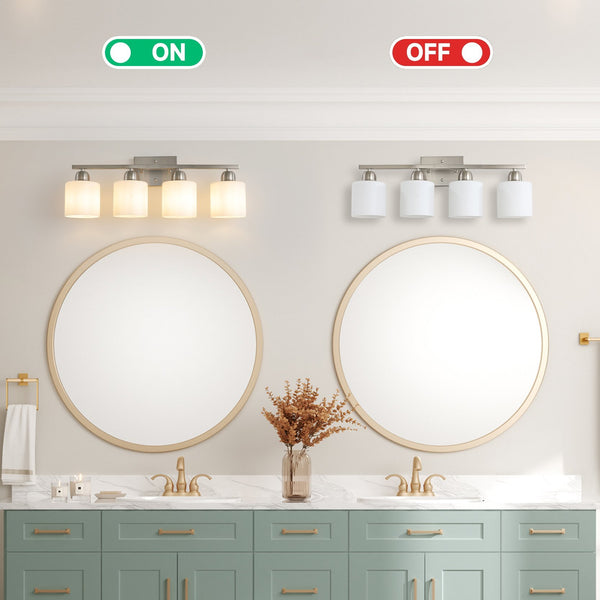 English Elm Brushed Nickel 4-Light Modern Bathroom Vanity Fixture With Frosted Glass Shades For Elegant Lighting W2312P374851
