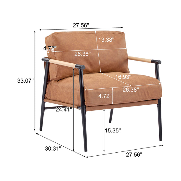 English Elm Christopher Knight Home® - 27.56" Modern Accent Chair with Plush Cushions, Sleek Metal Frame and Wooden Armrests for Cozy Rooms Brown N767P215306C