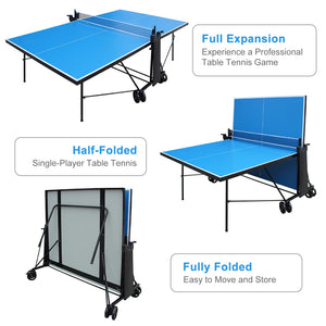 English Elm Offical Regulation Foldable Outdoor Ping Pong Table with Wheels Net Paddles Balls W1408P436372