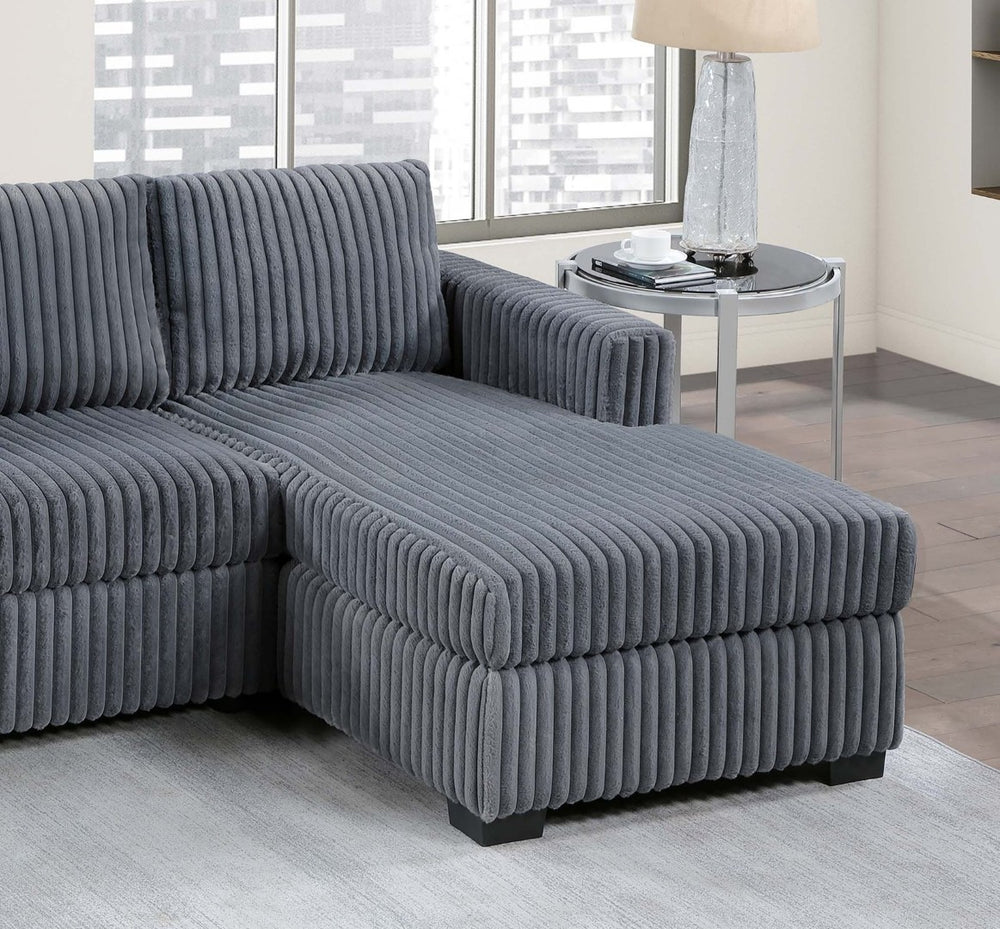 English Elm Modern Corduroy Upholstered L-shape Sectional Sofa with Plush Cushions for Living Room Dark Gray B011P430087