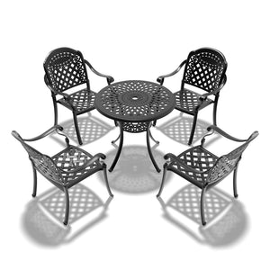 English Elm 5-piece Cast Aluminum Outdoor Dining Set with Ornate Frame and Weather Resistant Cushions W1710S00620