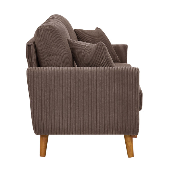 English Elm Asher Mid-Century Corduroy Sofa with Vertical Channel Texture, Tapered Walnut Legs, 2-Pillow Comfort Brown B343P348955