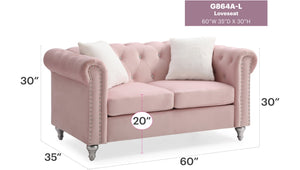 English Elm Cozy Pink Velvet Loveseat with Round Arms, 30"H x 60"W x 34"D, Deep 22.5" Seat for Stylish Comfort and Easy Assembly B078S00104