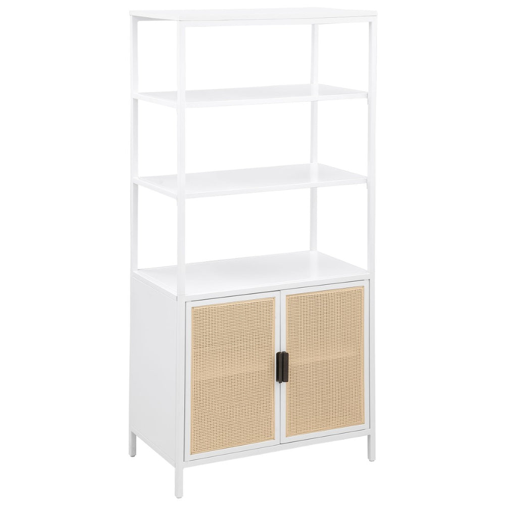 English Elm Kenneth Tall Metal and Pe Rattan Accent Cabinet with Open Shelves for Living Spaces B062P440091