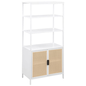 English Elm Kenneth Tall Metal and Pe Rattan Accent Cabinet with Open Shelves for Living Spaces B062P440091