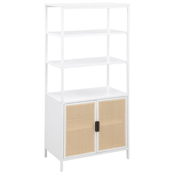 English Elm Kenneth Tall Metal and Pe Rattan Accent Cabinet with Open Shelves for Living Spaces B062P440091