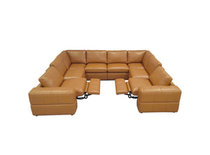 English Elm Premium Leather Match Sectional with Dual Recliners Wide Square Arms Living Room Ginger B2748S00154