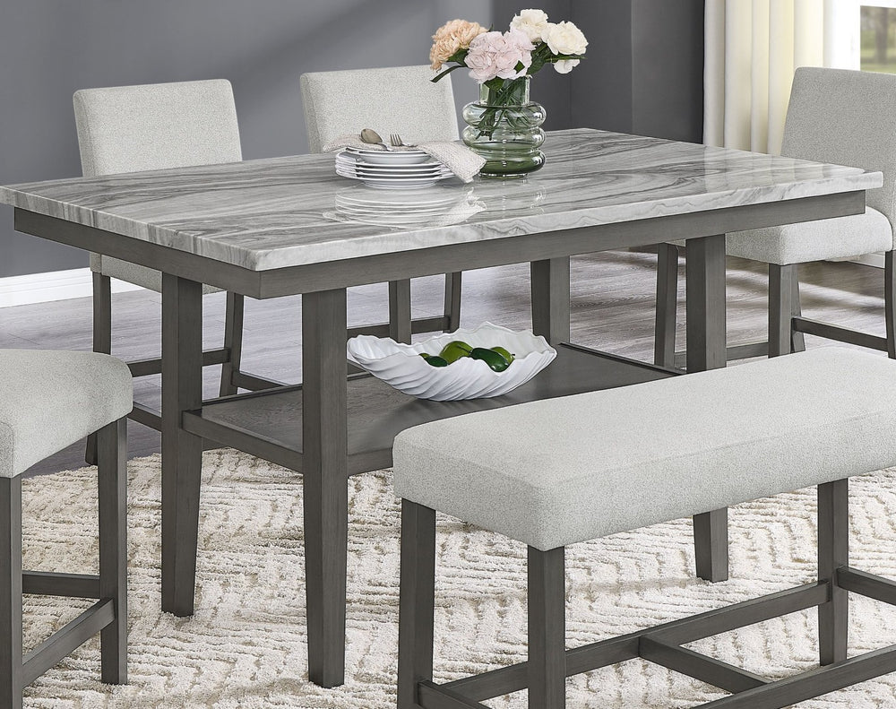 English Elm Selena 60" Counter Height Table With Gray Faux Marble Top & Stylish Storage Shelf For Modern Dining B061P406088-GIGA