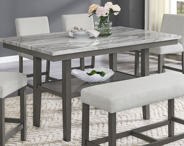 English Elm Selena 60" Counter Height Table With Gray Faux Marble Top & Stylish Storage Shelf For Modern Dining B061P406088-GIGA