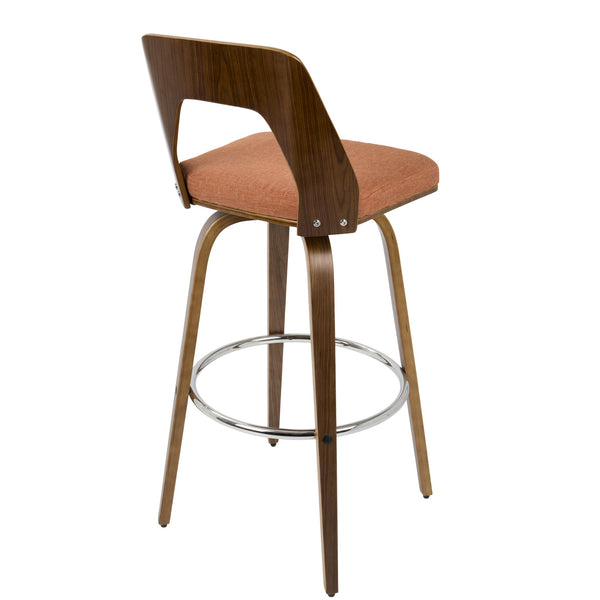 English Elm Trilogy Mid-Century Modern Barstool in Walnut Faux Leather by LumiSource – Retro Swivel, Cushioned Elegance Orange B202S00651