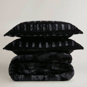 English Elm 3 Piece Shaggy Faux Fur Comforter Set Plush Lodge Style Hypoallergenic Bedding Black B035P319600