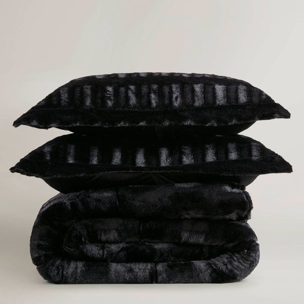 English Elm 3 Piece Shaggy Faux Fur Comforter Set Plush Lodge Style Hypoallergenic Bedding Black B035P319600