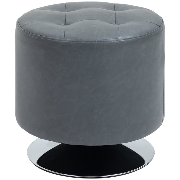 English Elm Homcom 360° Swivel Foot Stool - Versatile Pu Ottoman With Thick Padding & Steel Base, Grey Style W2225P229606