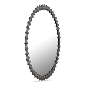 English Elm Whitby Round Wall Mirror Cast Aluminum Aged Brass Patina Artisan Entryway Accent Black B2769P498420