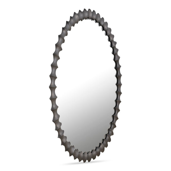 English Elm Whitby Round Wall Mirror Cast Aluminum Aged Brass Patina Artisan Entryway Accent Black B2769P498420