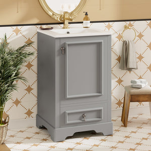 English Elm 20 Inch Bathroom Vanity with Ceramic Sink, Soft-Close Door, Adjustable Shelf, Smart Storage Organizing Design Grey N729P299505E
