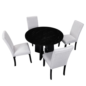 English Elm 5-Piece Round Dining Set with 43" Modern MDF Table and 4 Upholstered Fabric Chairs for Compact Spaces Beige+Black N752S001055A