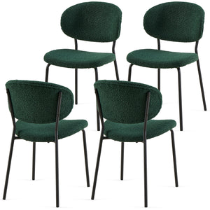English Elm Dark Green Boucle Dining Chairs Set Of 4 - Mid-Century Modern Style With Curved Backrest & Metal Legs W1164P195043