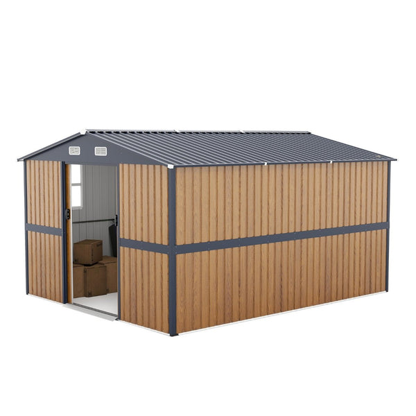 English Elm 10x12 Galvanized Steel Outdoor Shed with Lockable Entry Windows and Sloped Roof W1598S00032