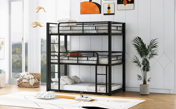 English Elm Metal Triple Bunk Bed Steel Frame Twin Three Tier Guardrails for Shared Rooms Black GX000230AAB