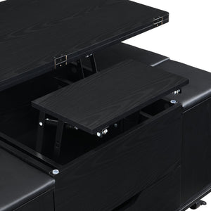 English Elm Christopher Knight Home® - Multi-Functional Lift-Top Coffee Table with Hidden Storage, 4 Stools, Lockable Casters & Desk Space Black N770P309783B