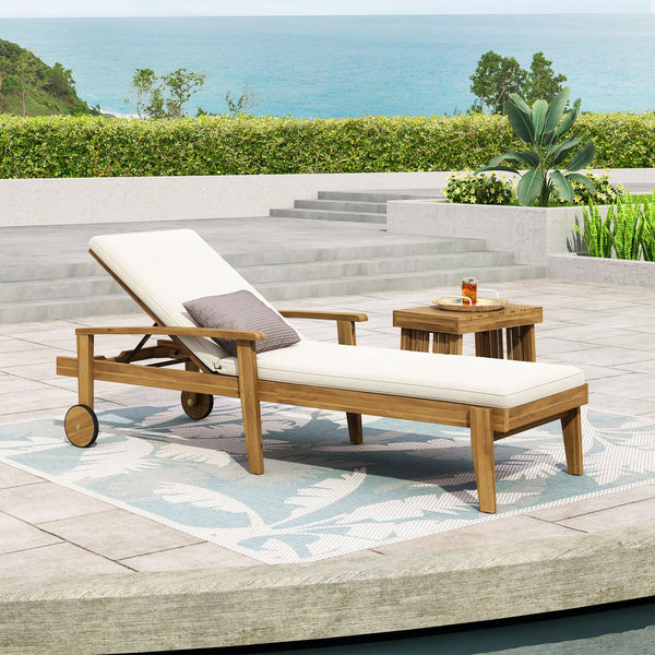 English Elm Christopher Knight Home® - JASON Chaise Lounge Crafted of Durable Acacia Wood with Adjustable 5-Position Recline and Easy-Clean Cushions Teak 71374.00CRM