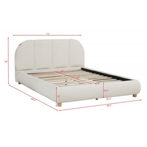 English Elm Modern/Contemporary Queen Platform Bed Upholstered in Soft Burlap Fabric, Low-Profile Plywood Frame, Sturdy Support Ivory 83 L x 11 W x 11.5 H B011S01949