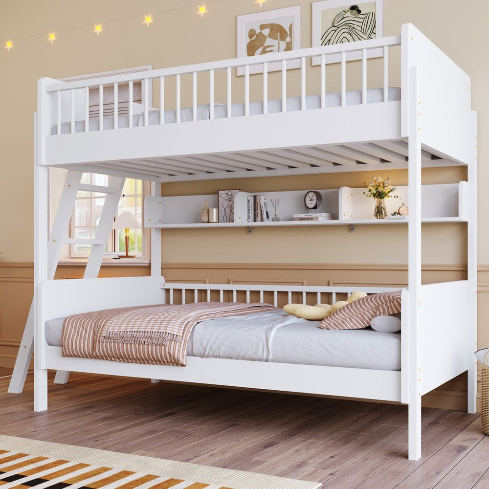 English Elm Twin Over Solid Wood Bunk Bed with Built in Shelves and Reversible Ladder N7090002224K